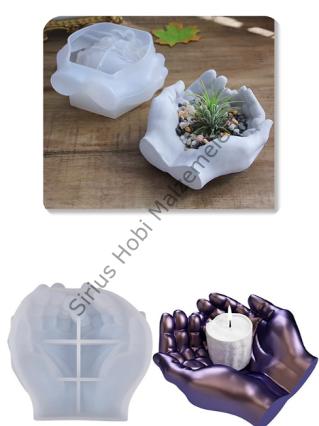 Epoksi Alçı El Tasarım Saksı & Mumluk Silikon Kalıbı – Büyük Boy