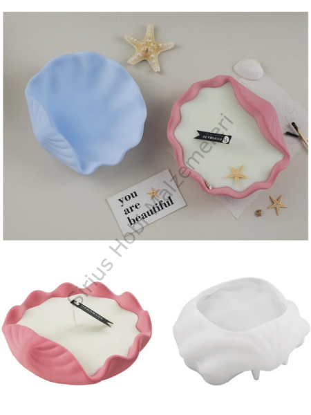 Epoksi Mum Alçı  Midye Deniz Kabuğu Mumluk SilikonKalıbı 2