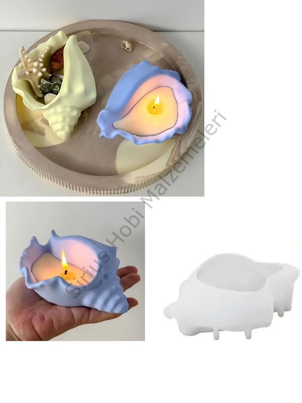 Epoksi Mum Alçı  Deniz Kabuğu Mumluk Kalıbı 4