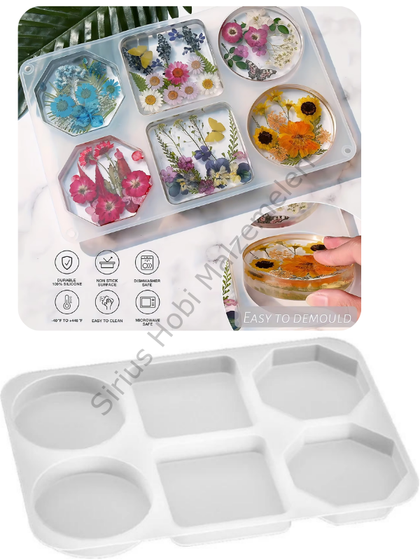 Epoksi Reçine 6'lı Derin Bardak Altlıgı Silikon Kalıbı