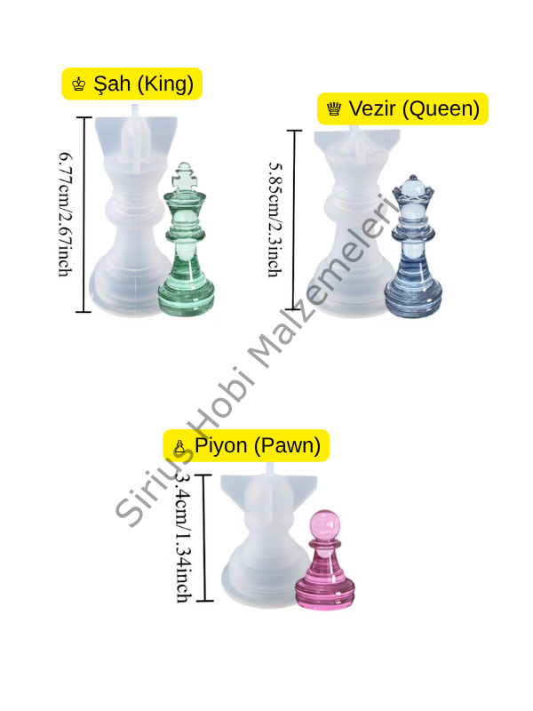 Satranç Taşı Silikon Kalıpları | King, Queen, Pawn 1 Adet