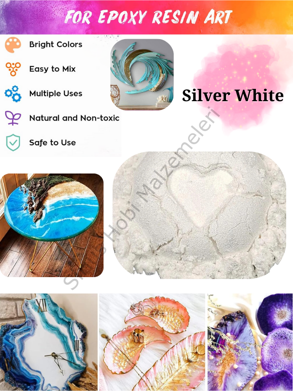 Epoksi Reçine Boyası Mica Powder İnci Sedefli Pigment İnci Tozu 5 gr Silver White