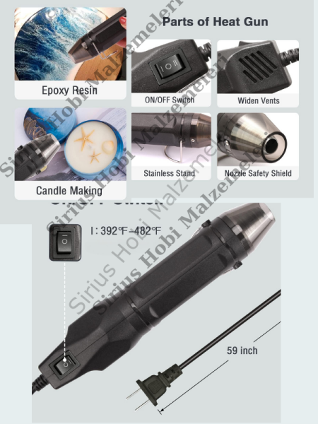 Epoksi Reçine Baloncuk Yok Edici Dalga ve Mum Yapımı için Sıcak Hava Tabancası