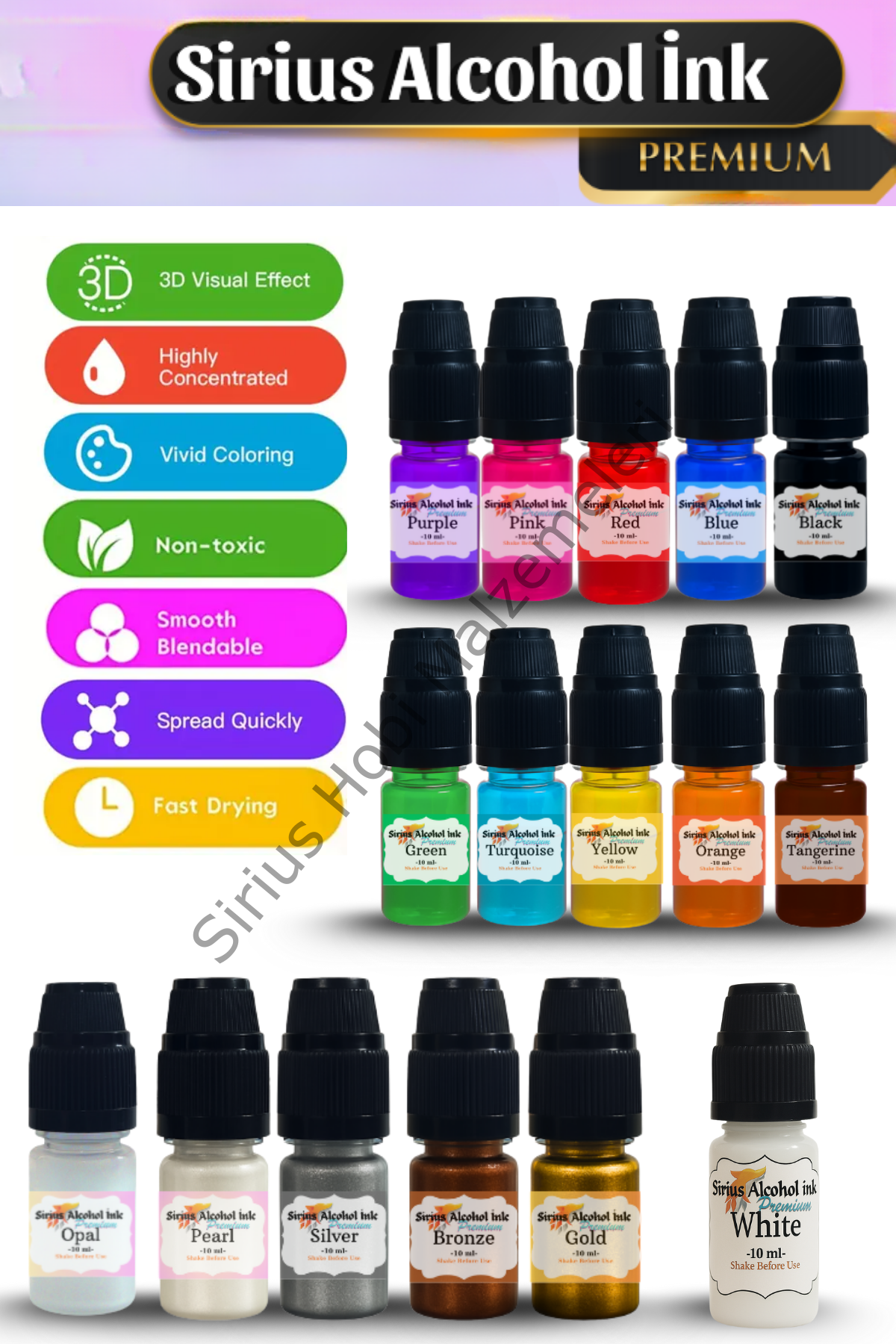 Epoksi Reçine Petri Sirius Alcohol İnk Alkollü Mürekkep Boya 10ml -UV Reçine Uyumludur