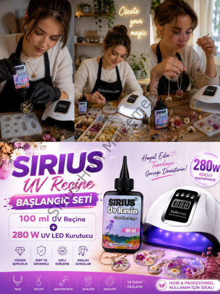 Sirius Uv Reçine Sert Tip-hızlı Kürlenen 100 ml  280w Uv Epoksi Kurutucu Seti