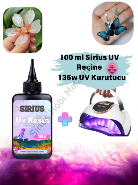 Sirius Uv Reçine Sert Tip-hızlı Kürlenen 100 ml 136w Uv Epoksi Kurutucu Seti