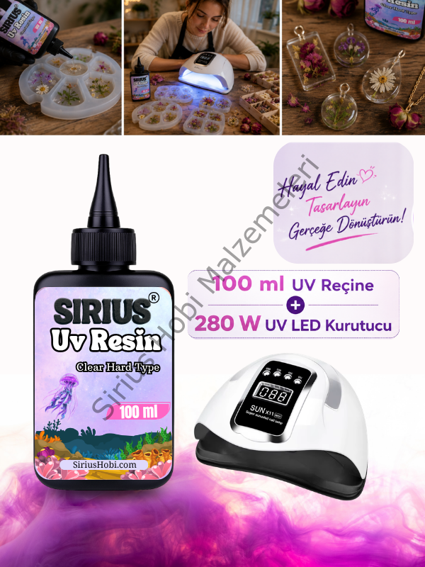 Sirius Uv Reçine Sert Tip-hızlı Kürlenen 100 ml  280w Uv Epoksi Kurutucu Seti