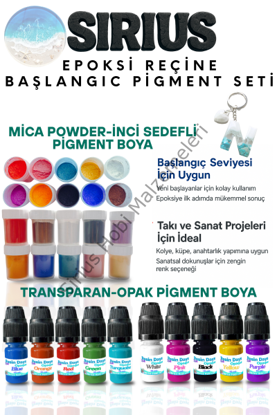 Epoksi Reçine Başlangıç Boya Seti – 20 Renk (İnci Sedefli Mica + Opak-Transparan Pigment)