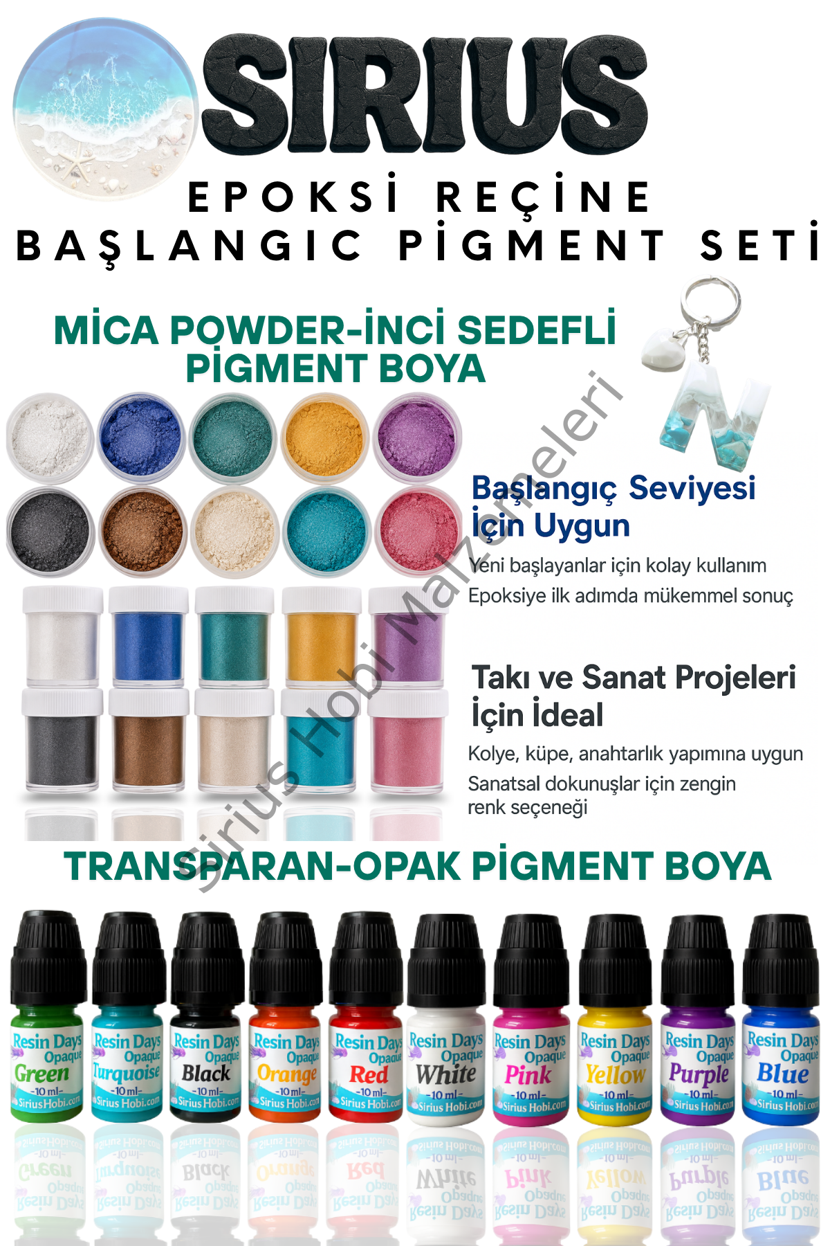 Epoksi Reçine Başlangıç Boya Seti – 20 Renk (İnci Sedefli Mica + Opak-Transparan Pigment)