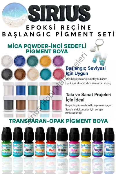 Epoksi Reçine Başlangıç Boya Seti – 20 Renk (İnci Sedefli Mica + Opak-Transparan Pigment)