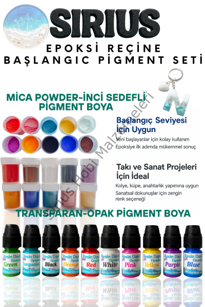 Epoksi Reçine Başlangıç Boya Seti – 20 Renk (İnci Sedefli Mica + Opak-Transparan Pigment)