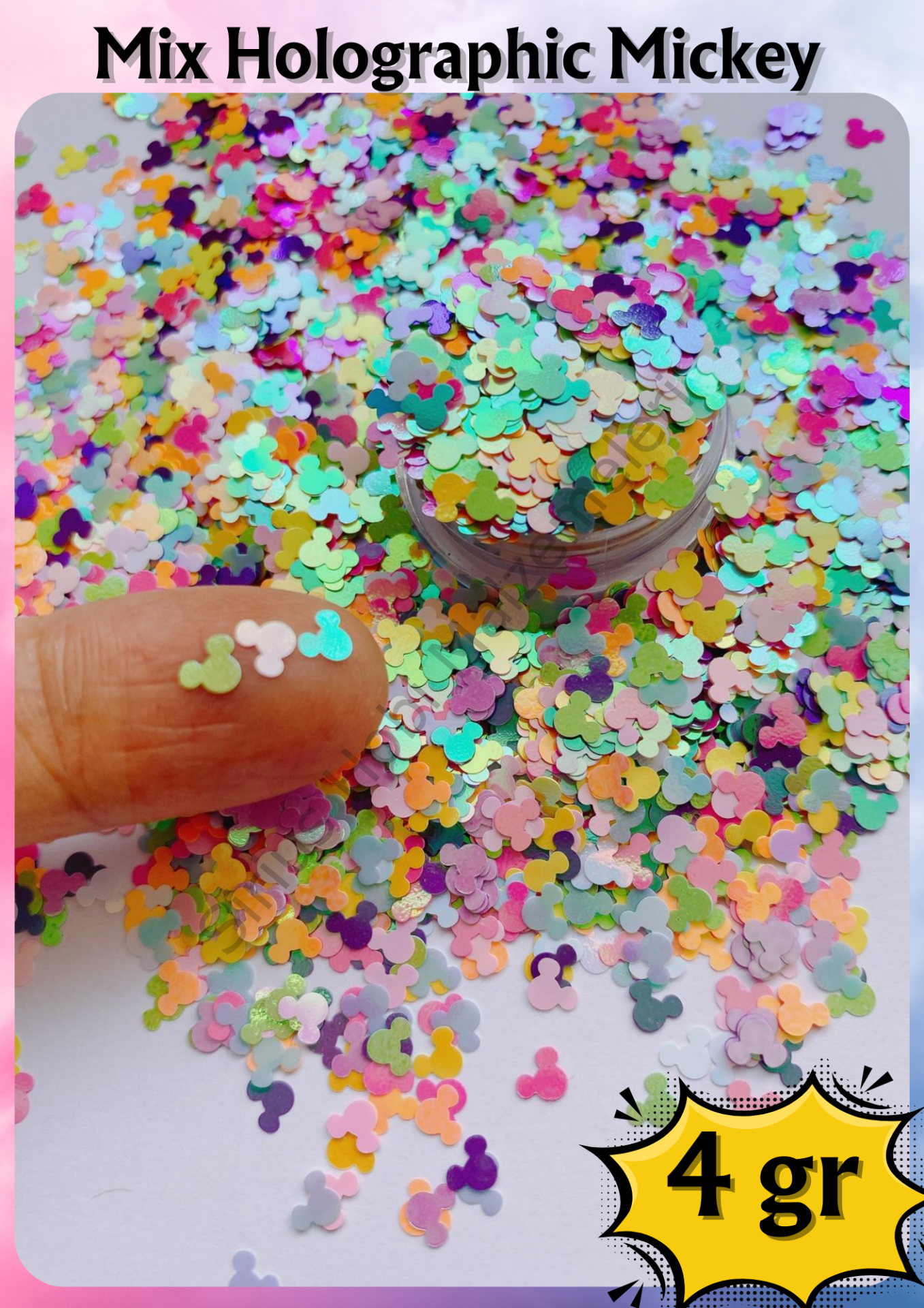 Epoksi Tırnak Yüz Makyajı Slime  Hologramlı Karışık Renkte Mickey 3 mm 4 gr