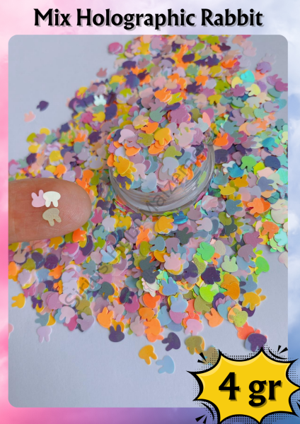 Epoksi Tırnak Yüz Makyajı Slime Hologramlı Karışık Renkte Rabbit 3 mm 4 gr