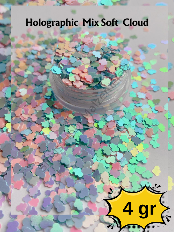 Hologramlı Soft Blue Pastel 3 mm Bulut Glitters 4 gr