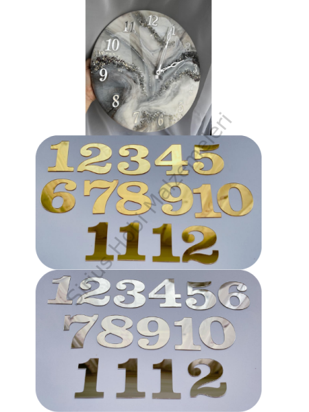 Epoksi Reçine Pleksi Saat Rakamları Seti 4x4 cm