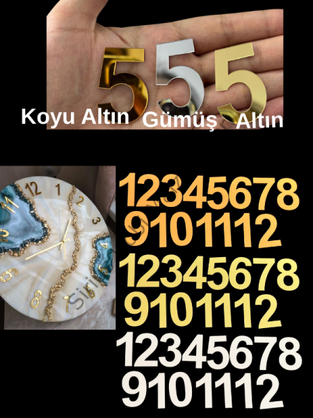 Epoksi Reçine Pleksi Saat Rakamları Seti 4 cm