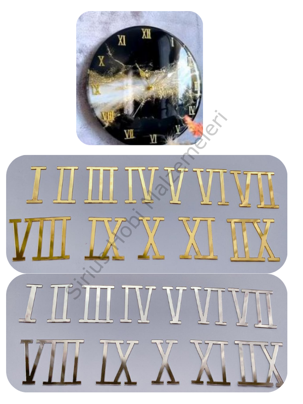 Epoksi Reçine Pleksi Saat Roma Rakamları Seti 4 cm
