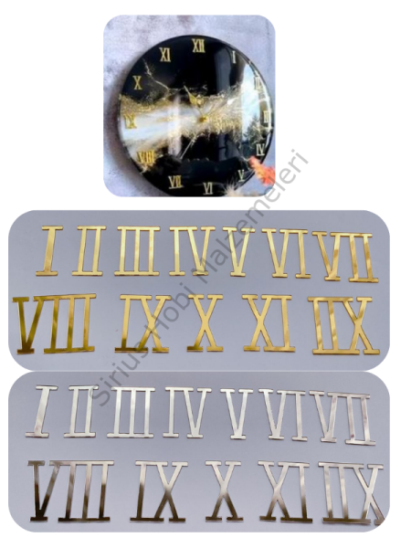 Epoksi Reçine Pleksi Saat Roma Rakamları Seti 4 cm