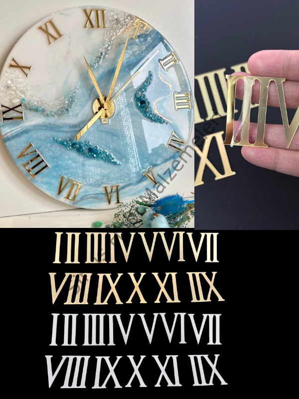 Epoksi Reçine Pleksi Saat Roma Rakamları Seti 4 cm