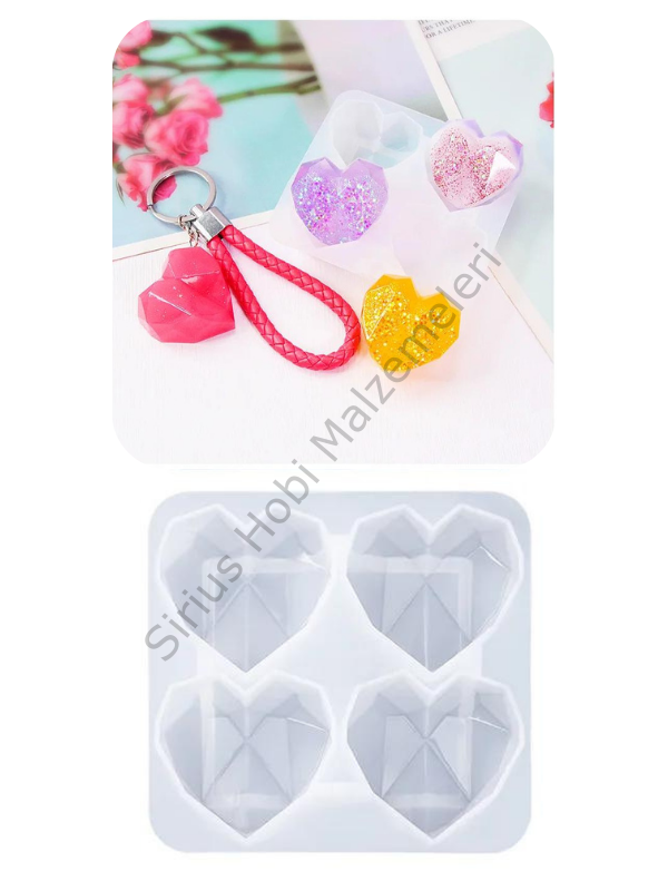 Epoksi Diamond  Kalp  Anahtarlık Kolye Charm Kalıbı