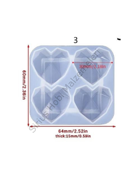 Epoksi Diamond  Kalp  Anahtarlık Kolye Charm Kalıbı