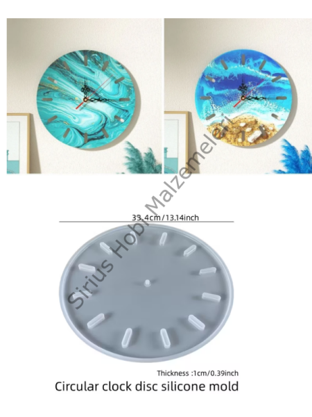 Epoksi Reçine 33 cm Saat Kalıbı – Yuvarlak Silikon Duvar Saati Kalıbı