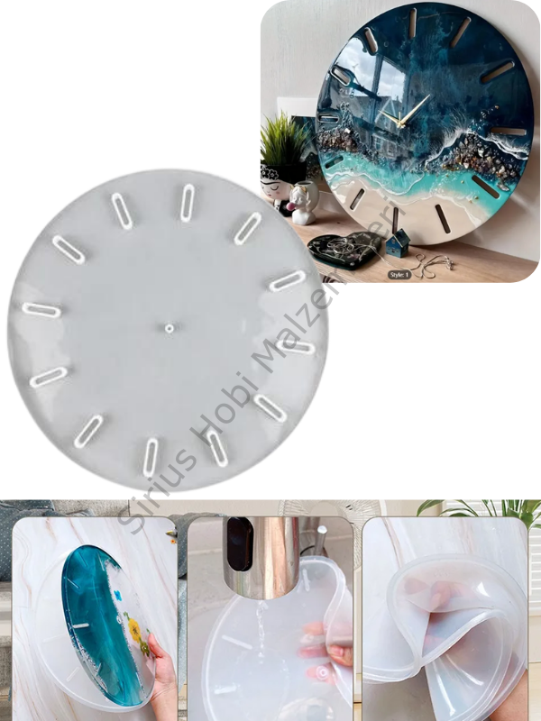 Epoksi Reçine 33 cm Saat Kalıbı – Yuvarlak Silikon Duvar Saati Kalıbı