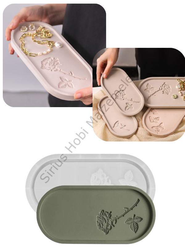 Epoksi Alçı Beton Trend Gül Tabak Sunumluk Kalıbı