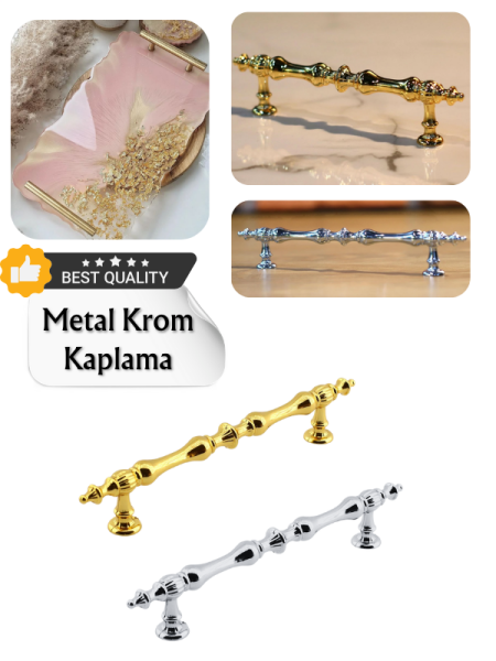Epoksi Reçine Metal Krom Kaplama Tasarım Tepsi Kulpu 2 adet