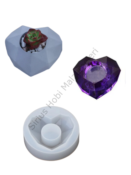 Epoksi Reçine Alçı Diamond Kalp Sukulent Kalıbı