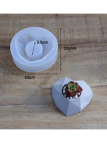 Epoksi Reçine Alçı Diamond Kalp Sukulent Kalıbı