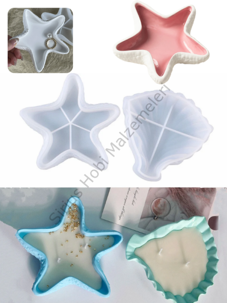 Epoksi Alçı Deniz Yıldızı Midye Mumluk Kase Tabak Silikon Kalıpları