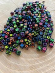 Boncuk Harfler 50 gr 6mm Siyah Renkli