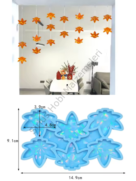 Epoksi Hologramlı Akçaağaç Yaprağı Anahtarlık Kolye Küpe Kalıbı