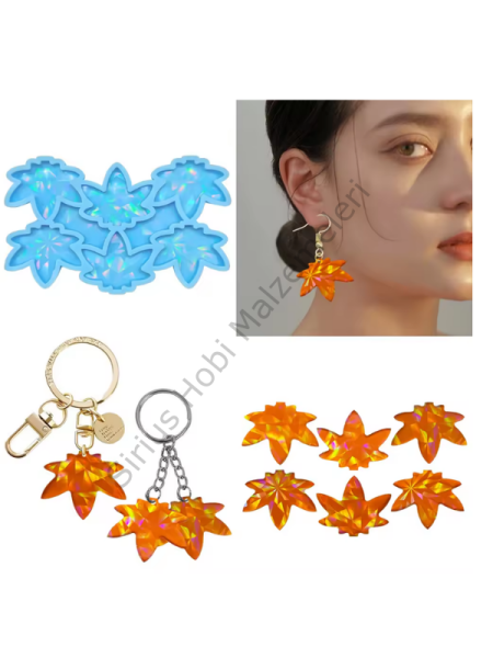 Epoksi Hologramlı Akçaağaç Yaprağı Anahtarlık Kolye Küpe Kalıbı