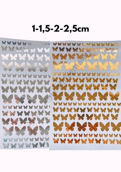 Epoksi Reçine Paketleme Gold -Silver Varak Kelebek Folyo Sticker 1-2,5cm arası A4 Boyutundadır