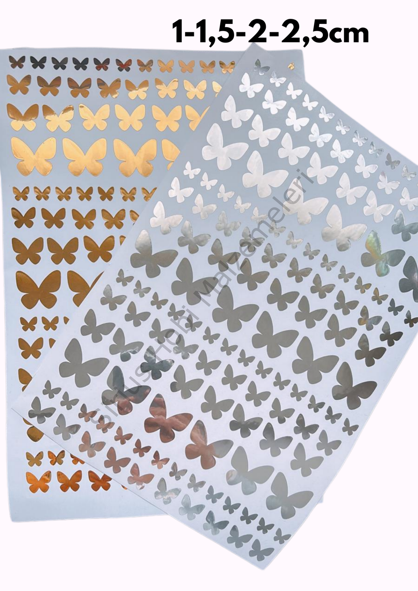 Epoksi Reçine Paketleme Gold -Silver Varak Kelebek Folyo Sticker 1-2,5cm arası A4 Boyutundadır