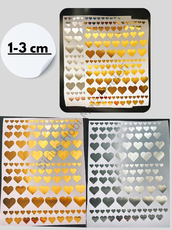 Epoksi Reçine  Gold -Silver Varak Kalp Folyo Sticker 1-3cm arası A4 Boyutundadır