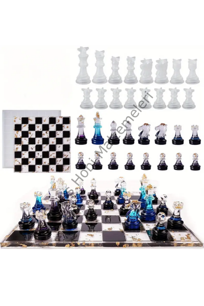 Epoksi Reçine Satranç Taşları ve Tahtası Silikon Kalıbı Seti 17 Parça