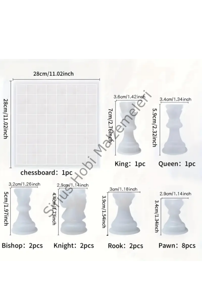 Epoksi Reçine Satranç Taşları ve Tahtası Silikon Kalıbı Seti 17 Parça