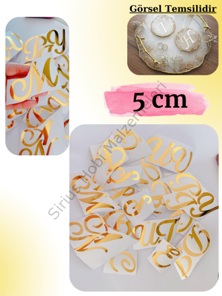 Epoksi Reçine 5 cm Varak Folyo Gold -Silver Sticker Kesim Harf Seti