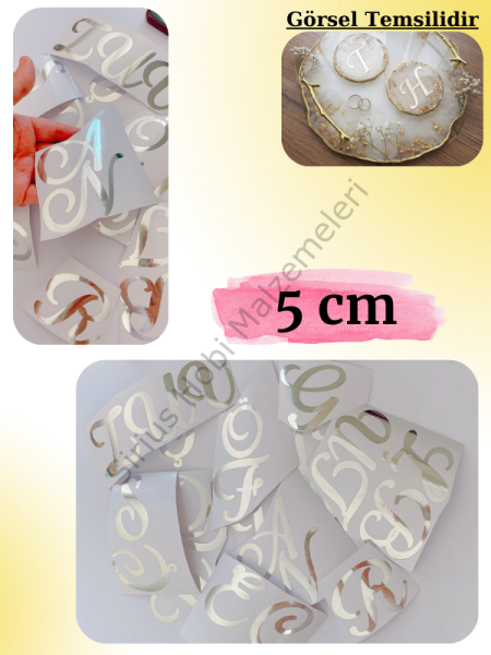 Epoksi Reçine 5 cm Varak Folyo Gold -Silver Sticker Kesim Harf Seti
