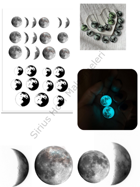 Epoksi Reçine Magnet Kolye Ay Yarım Ay Asetat Baskısı 3-3.5-4 cm