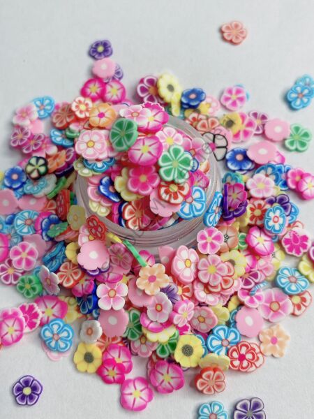 Epoksi Polimer Kil Süslemeler (Fimo Dilimleri) Karışık Renk Çiçekler  4gr