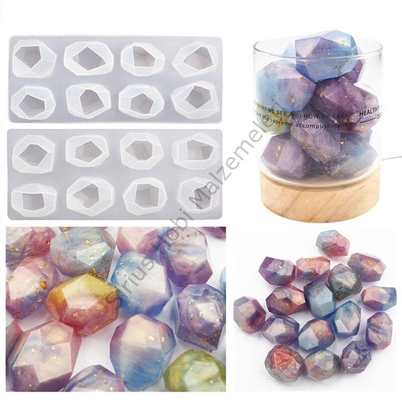 Epoksi Alçı Çoklu Kristal  Elmas Taş Silikon Kalıbı 2li set