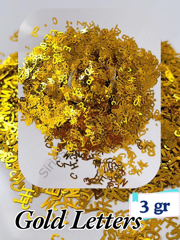 Epoksi- Mum-Makyaj-Tırnak-Sabun Simi Pulu  Gold Letters Harfler 3 gr