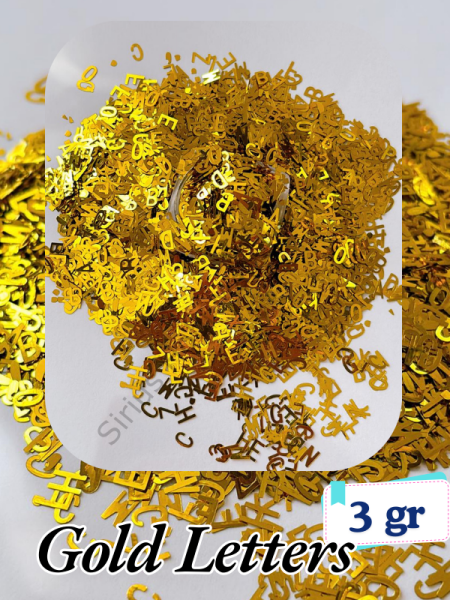 Epoksi- Mum-Makyaj-Tırnak-Sabun Simi Pulu  Gold Letters Harfler 3 gr