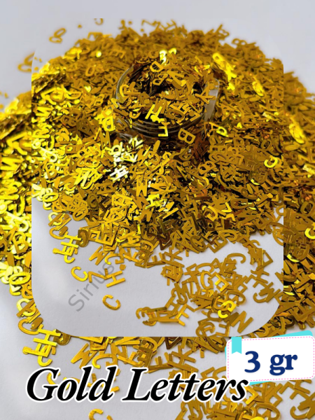 Epoksi- Mum-Makyaj-Tırnak-Sabun Simi Pulu  Gold Letters Harfler 3 gr