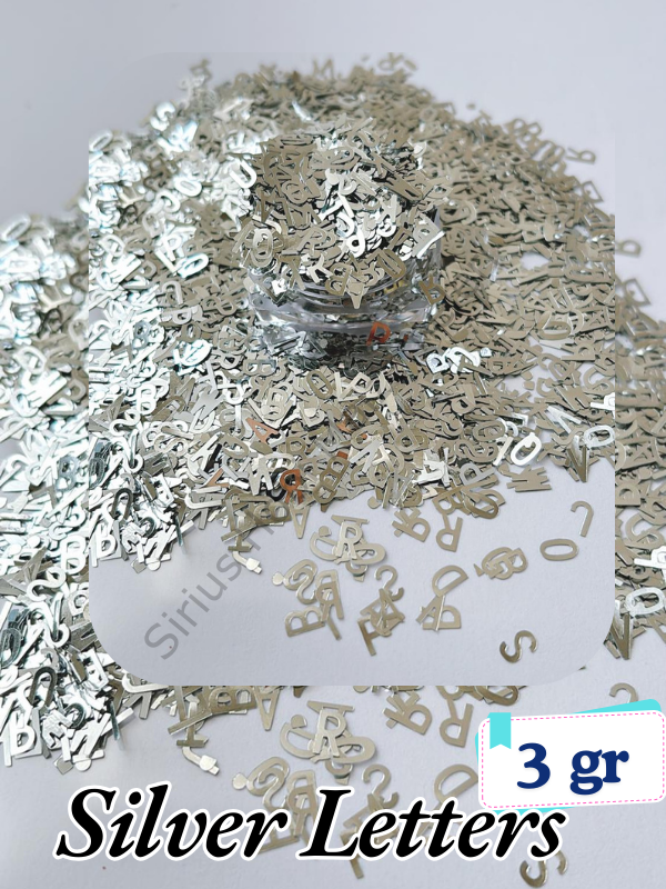 Epoksi- Mum-Makyaj-Tırnak-Sabun Simi Pulu  Silver Letters Harfler 3 gr