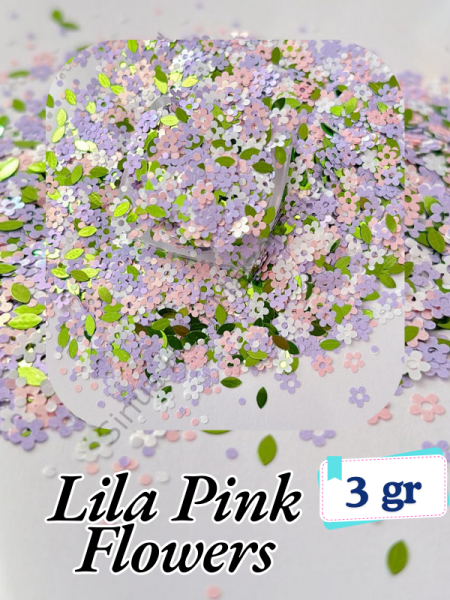 Epoksi- Mum-Makyaj-Tırnak-Sabun Simi Pulu  Lila Pink Flowers 3 gr